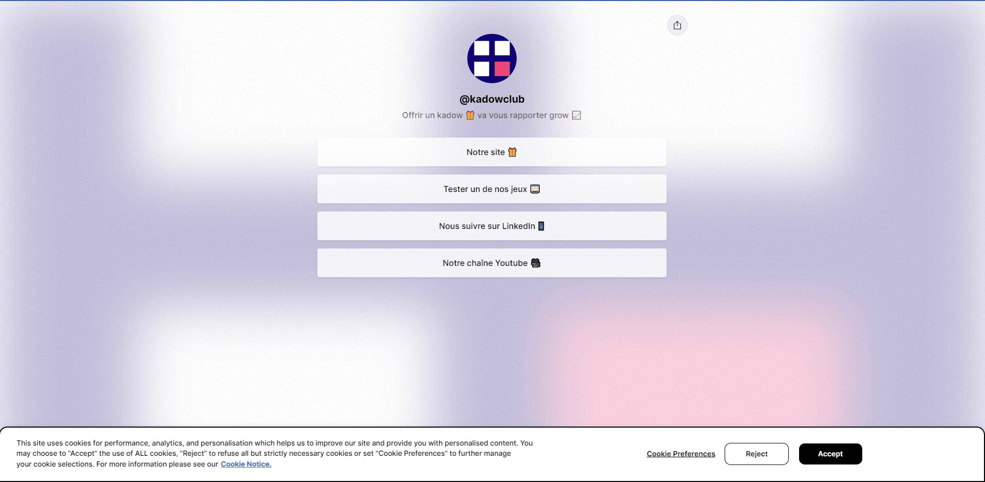 Exemple du Linktree Kadow Club